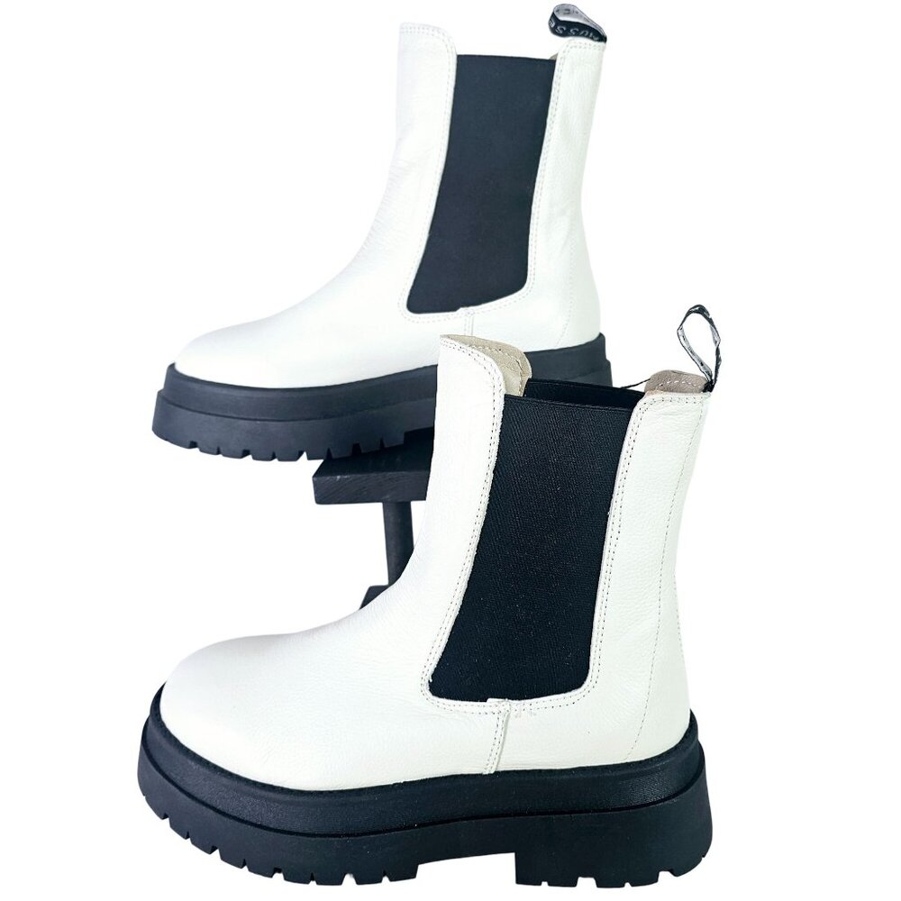 Musse & Cloud White & Black Chelsea Biena Ankle-Boots, Made in Spain, Sz 10 - Picture 2 of 8